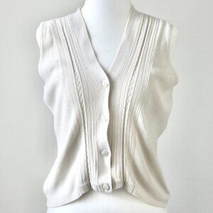 DKNY Vintage 90's Cream Off-White V-Neck Sleeveless Preppy Button Vest Small